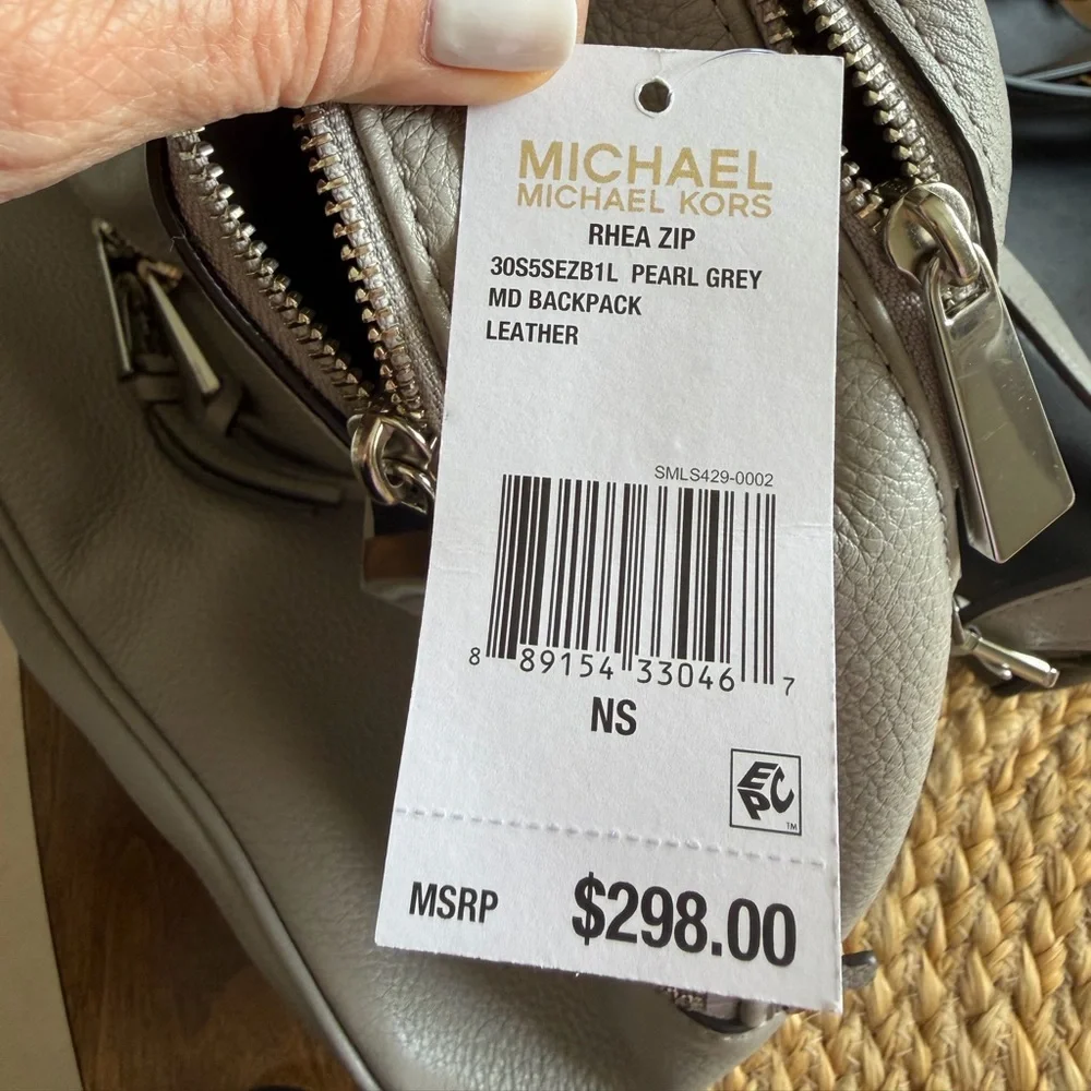 Michael Kors Light Grey Pebbled Leather Mini Backpack
